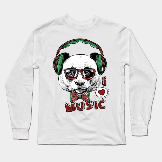 Funny Gift Panda Love Music Long Sleeve T-Shirt by RedoneDesignART